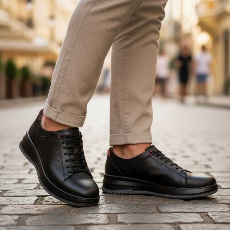 کفش ونس فست‌لاین بندی مردانه چرم طبیعی اسپرت – مشکی-فروشگاه تبریزپا